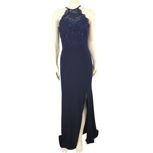 Vintage Y2K Morgan & Co Navy Blue Lace Top Sequined Size 5/6 Long Dress Formal